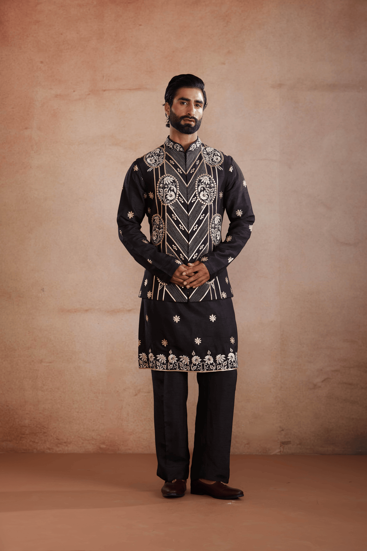 Black Silk Kurta Set with Sadri