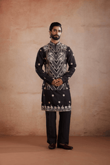 Black Silk Kurta Set with Sadri