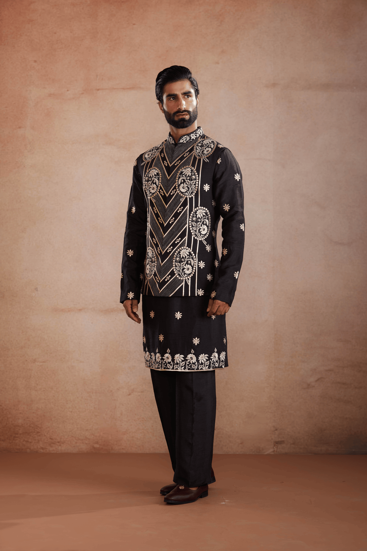 Black Silk Kurta Set with Sadri