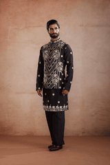 Black Silk Kurta Set with Sadri
