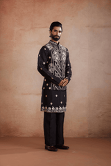 Black Silk Kurta Set with Sadri