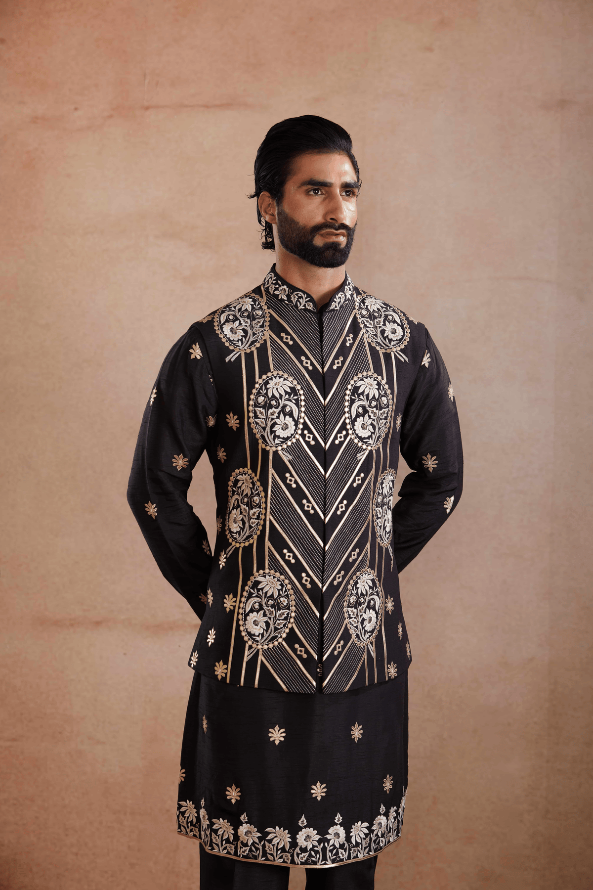 Black Silk Kurta Set with Sadri