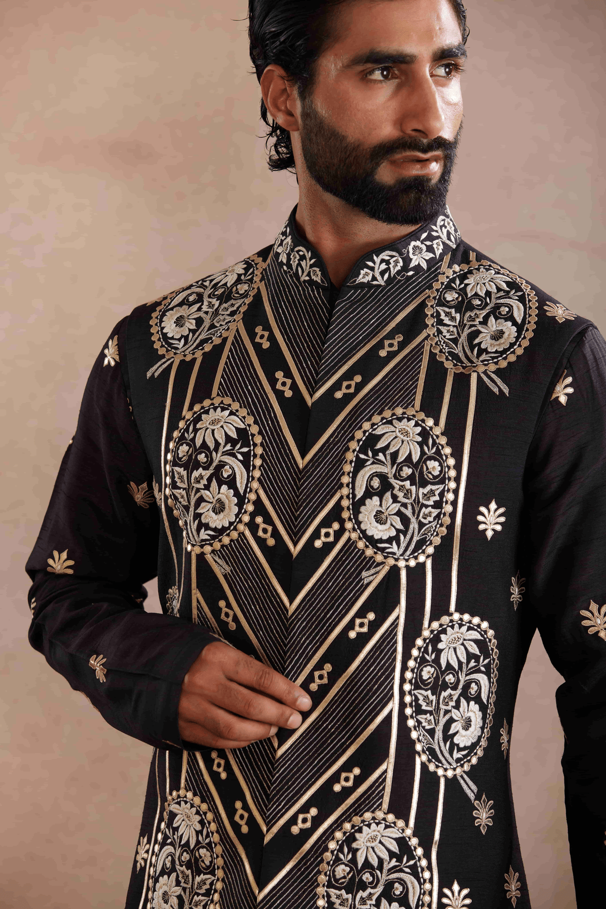 Black Silk Kurta Set with Sadri