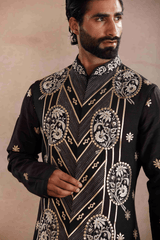 Black Silk Kurta Set with Sadri