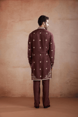 Coffee Raw Silk Kurta Set
