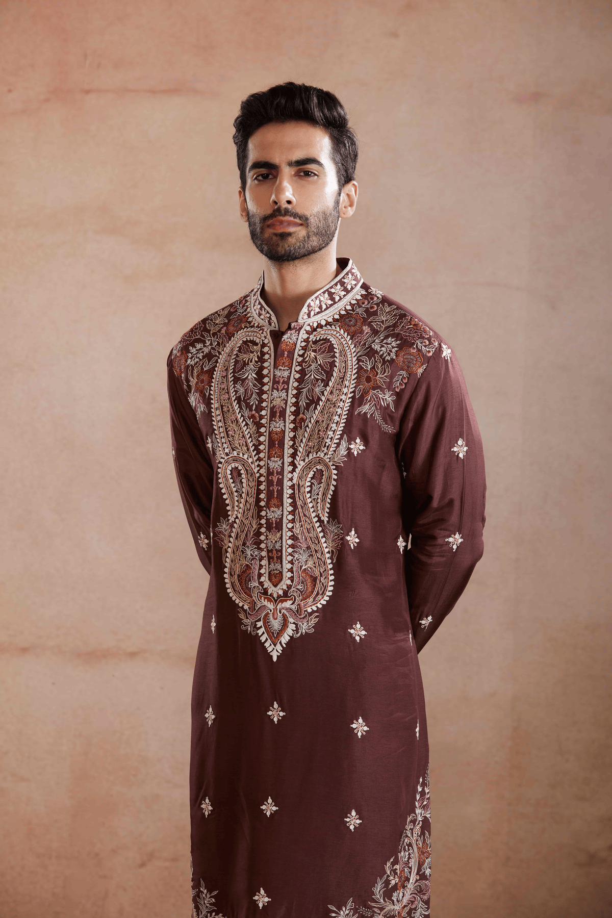 Coffee Raw Silk Kurta Set