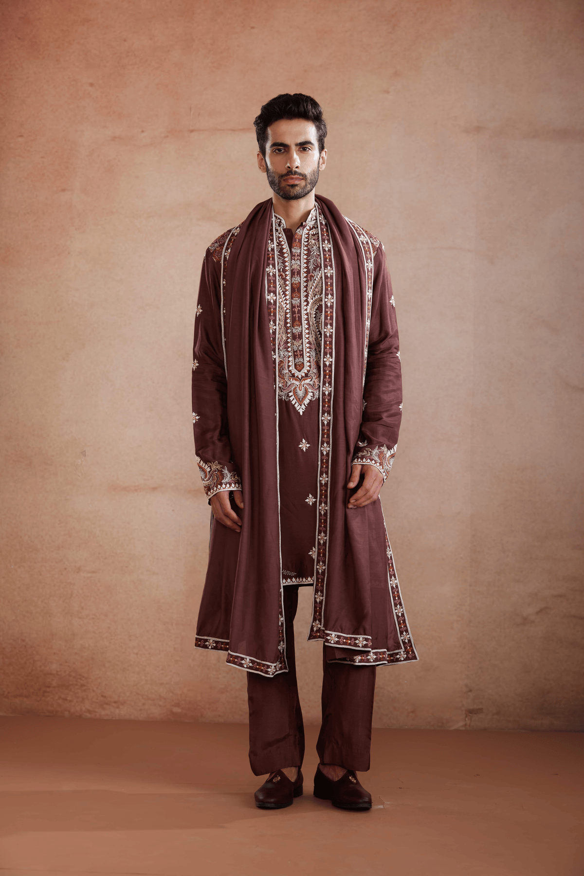Coffee Raw Silk Kurta Set