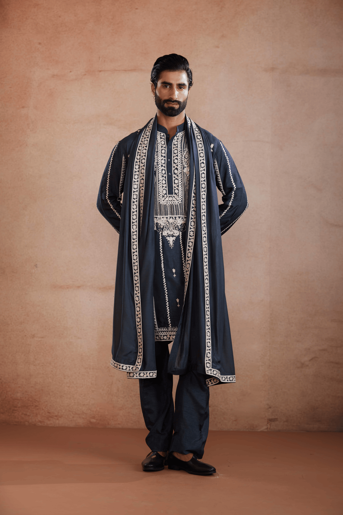 Midnight Blue Kurta Set with Pearl and Sequin