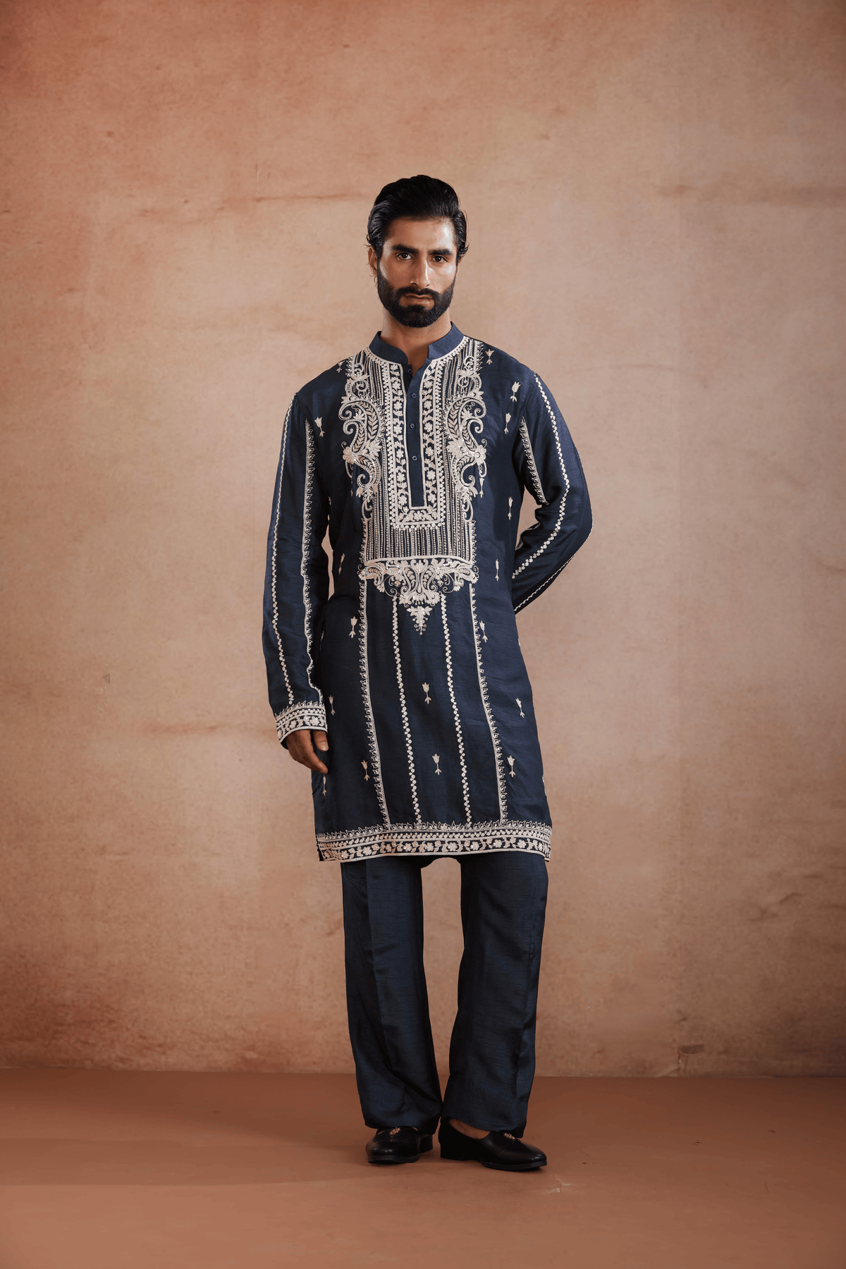 Midnight Blue Kurta Set with Pearl and Sequin