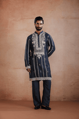 Midnight Blue Kurta Set with Pearl and Sequin