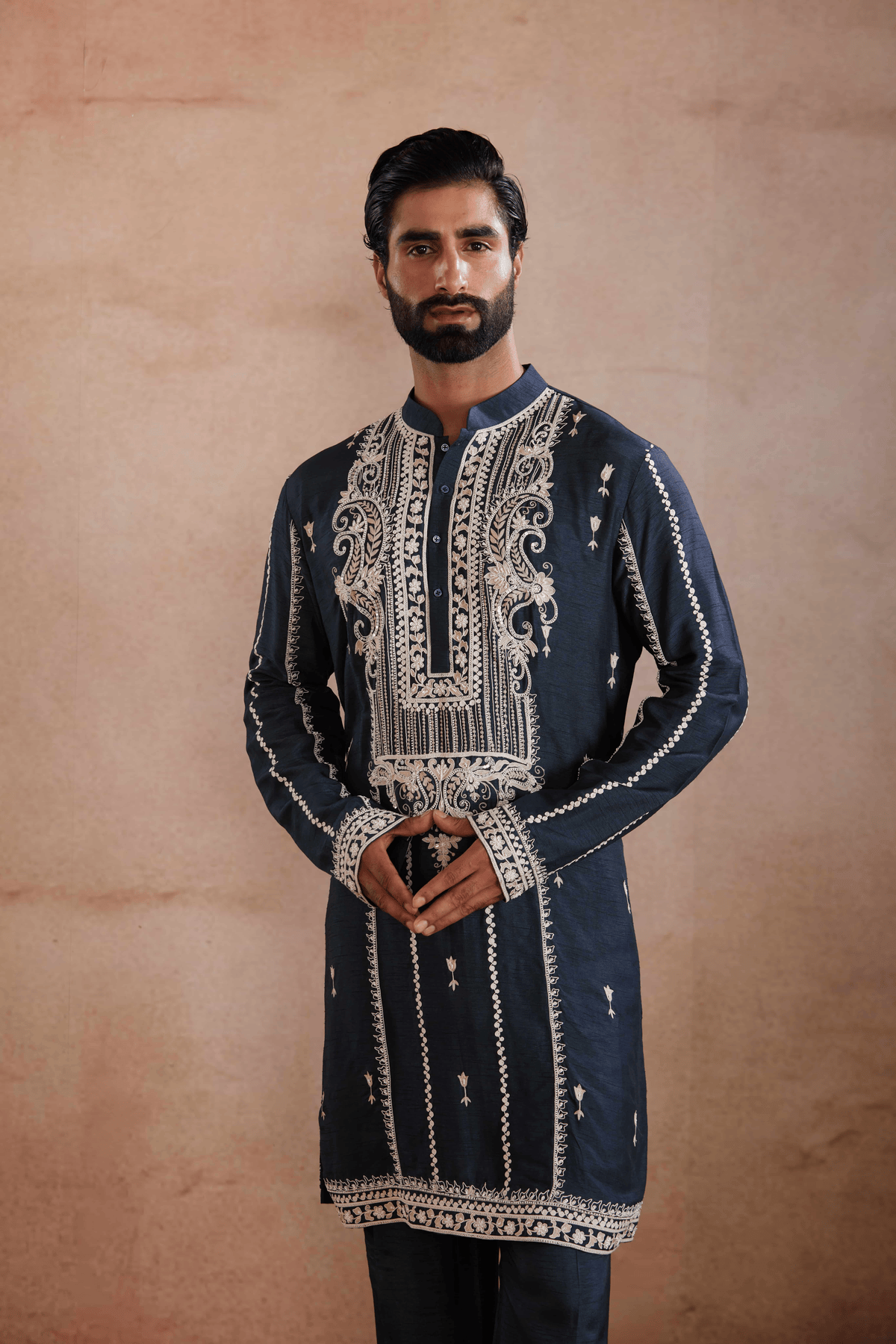 Midnight Blue Kurta Set with Pearl and Sequin