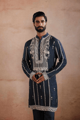 Midnight Blue Kurta Set with Pearl and Sequin
