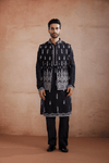Deep Blue Raw Silk Sadri Set with Silver Zari