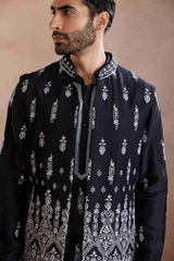 Deep Blue Raw Silk Sadri Set with Silver Zari