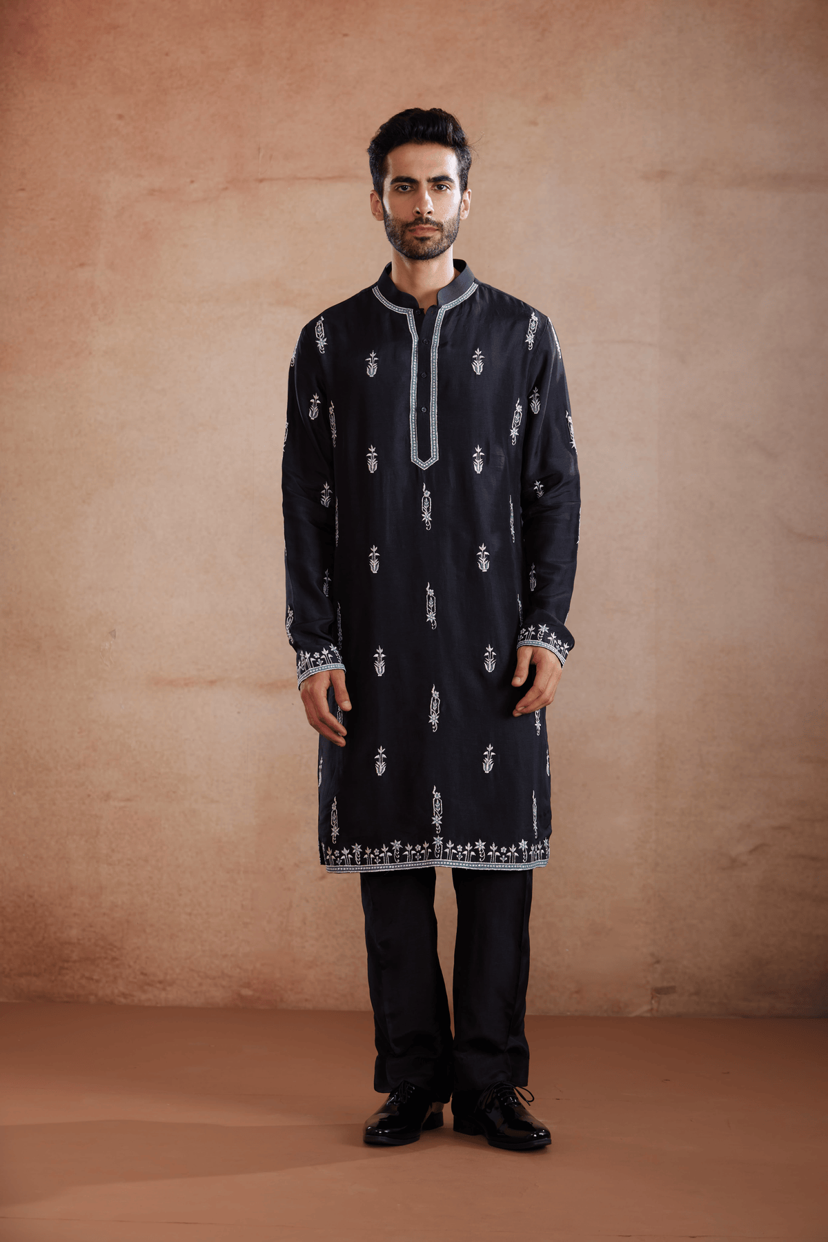 Deep Blue Raw Silk Sadri Set with Silver Zari