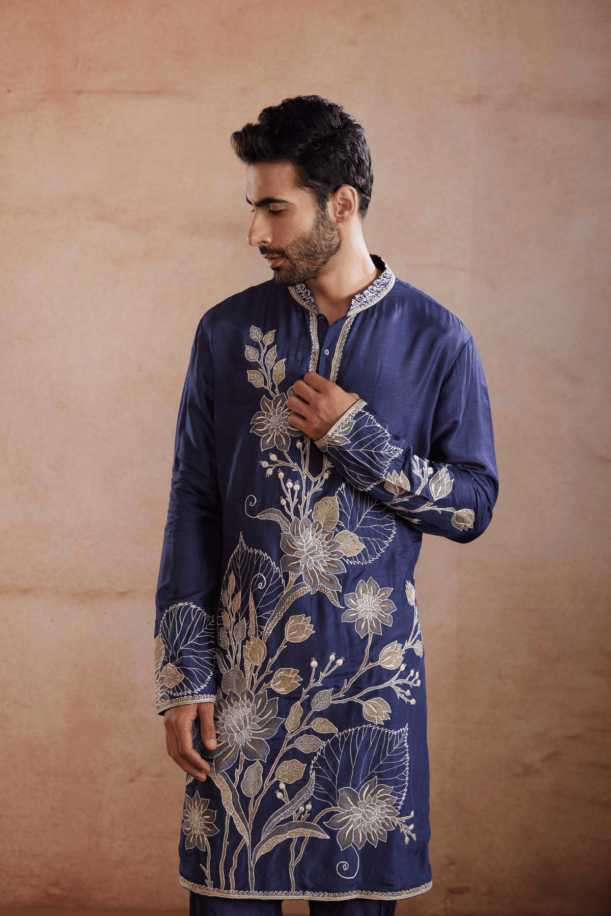 Slate Blue Raw Silk Kurta Set