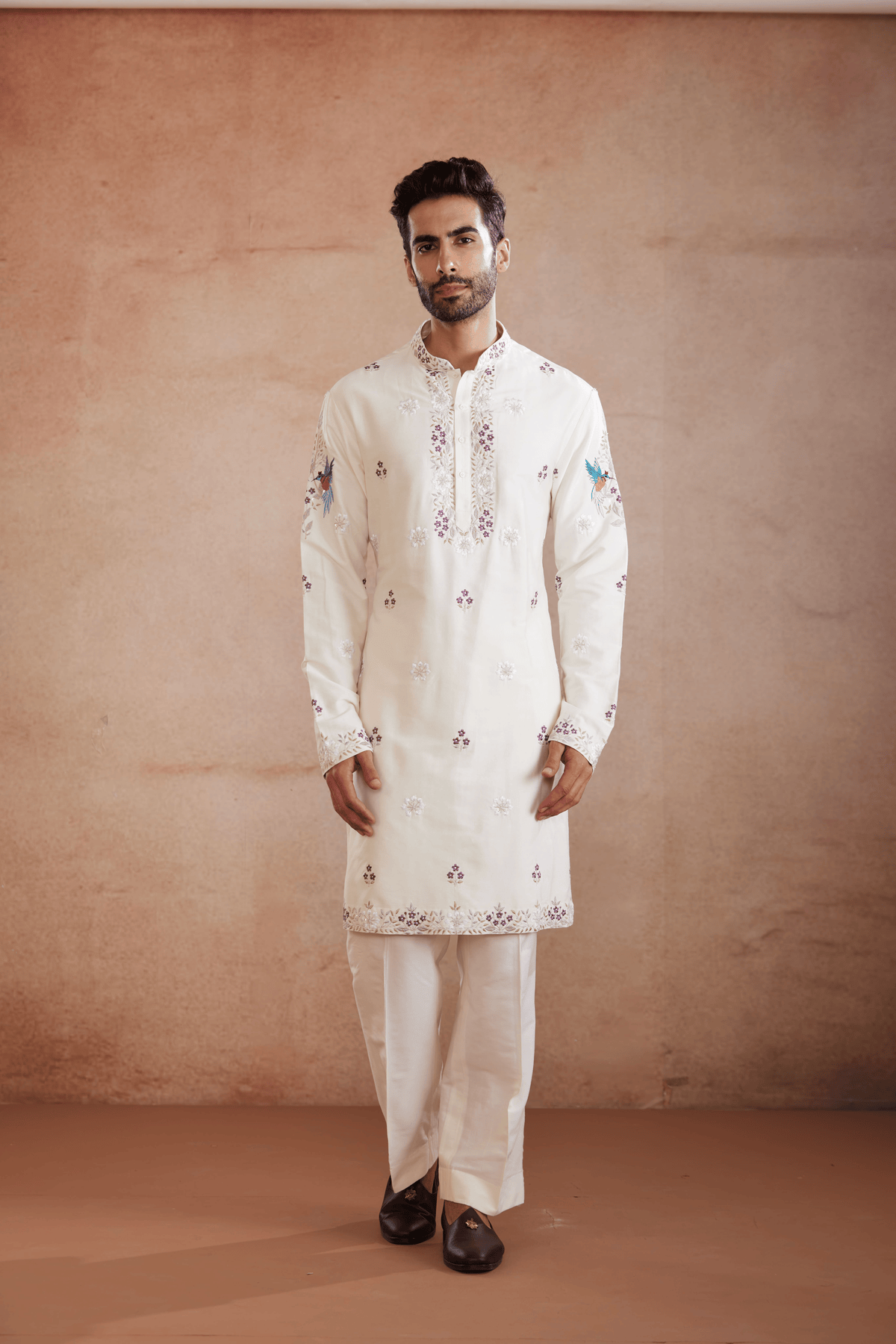 Cream Silk Kurta Set with Sadri