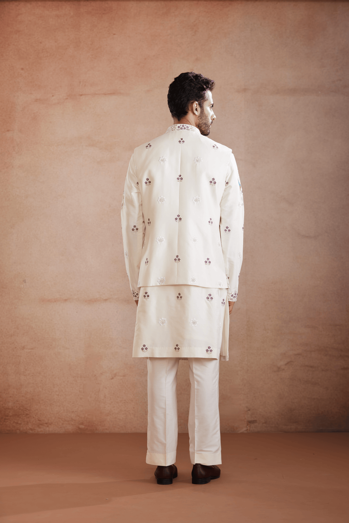 Cream Silk Kurta Set with Sadri