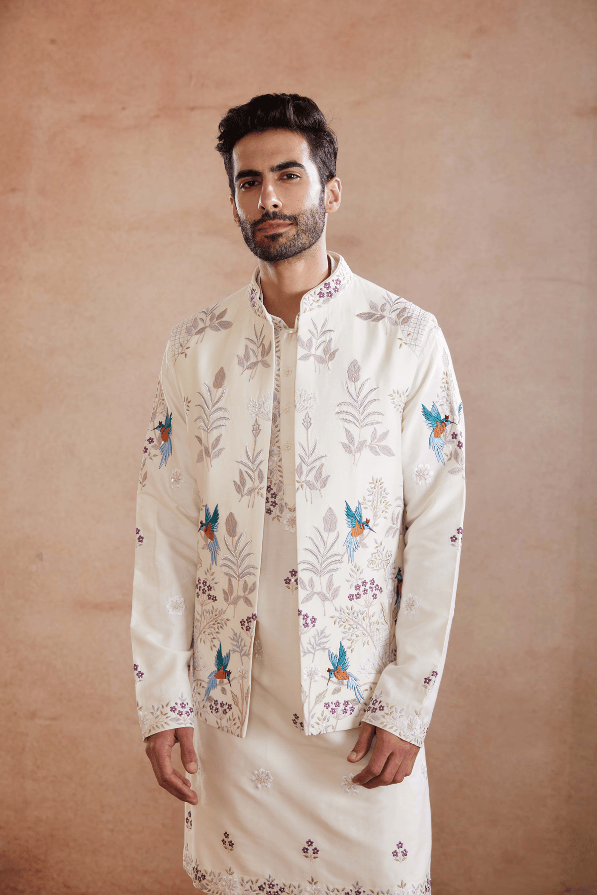 Cream Silk Kurta Set with Sadri