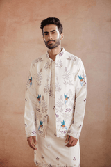 Cream Silk Kurta Set with Sadri