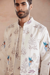 Cream Silk Kurta Set with Sadri