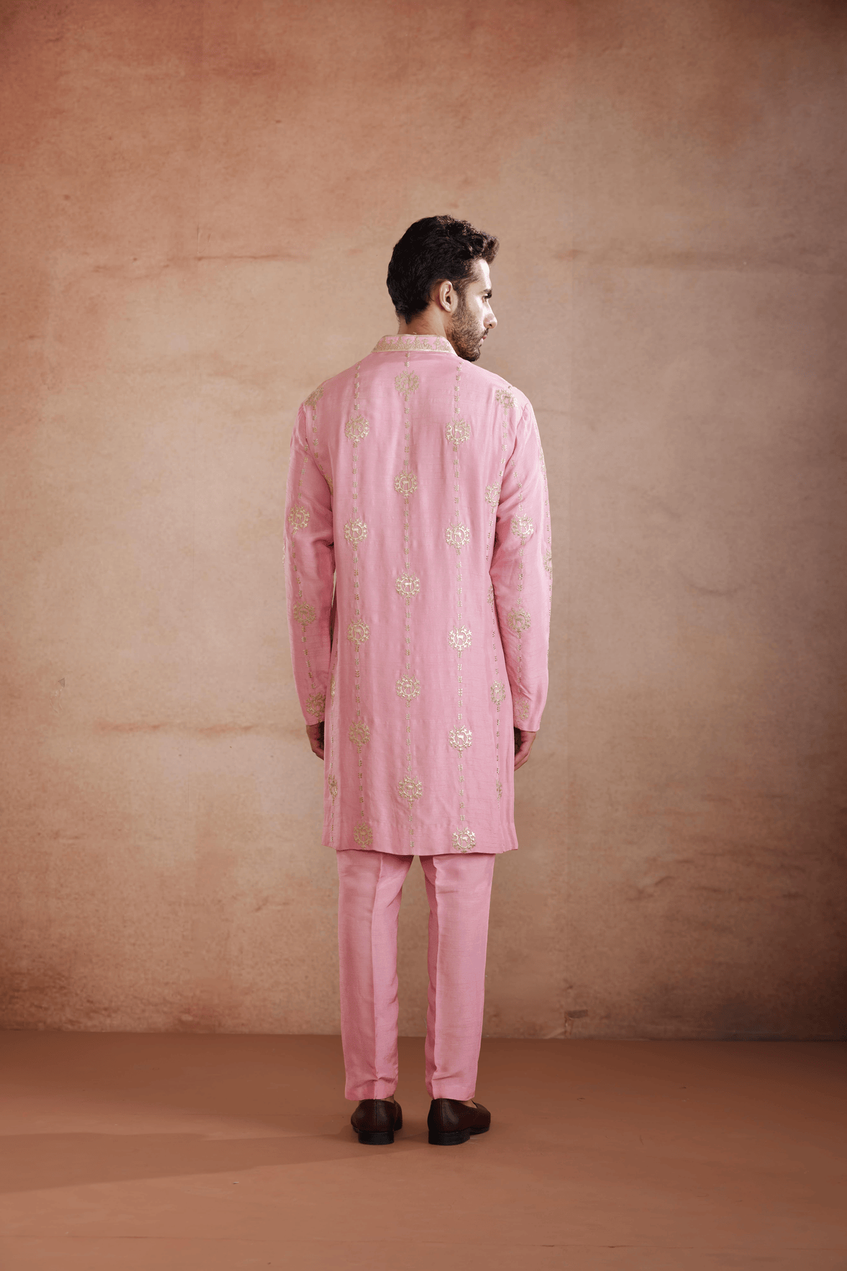 Pink Raw Silk Kurta Set with Gold Patch Work