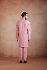 Pink Raw Silk Kurta Set with Gold Patch Work
