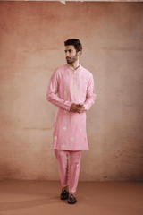 Pink Raw Silk Kurta Set with Gold Patch Work