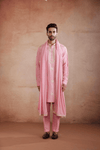 Pink Raw Silk Kurta Set with Gold Patch Work