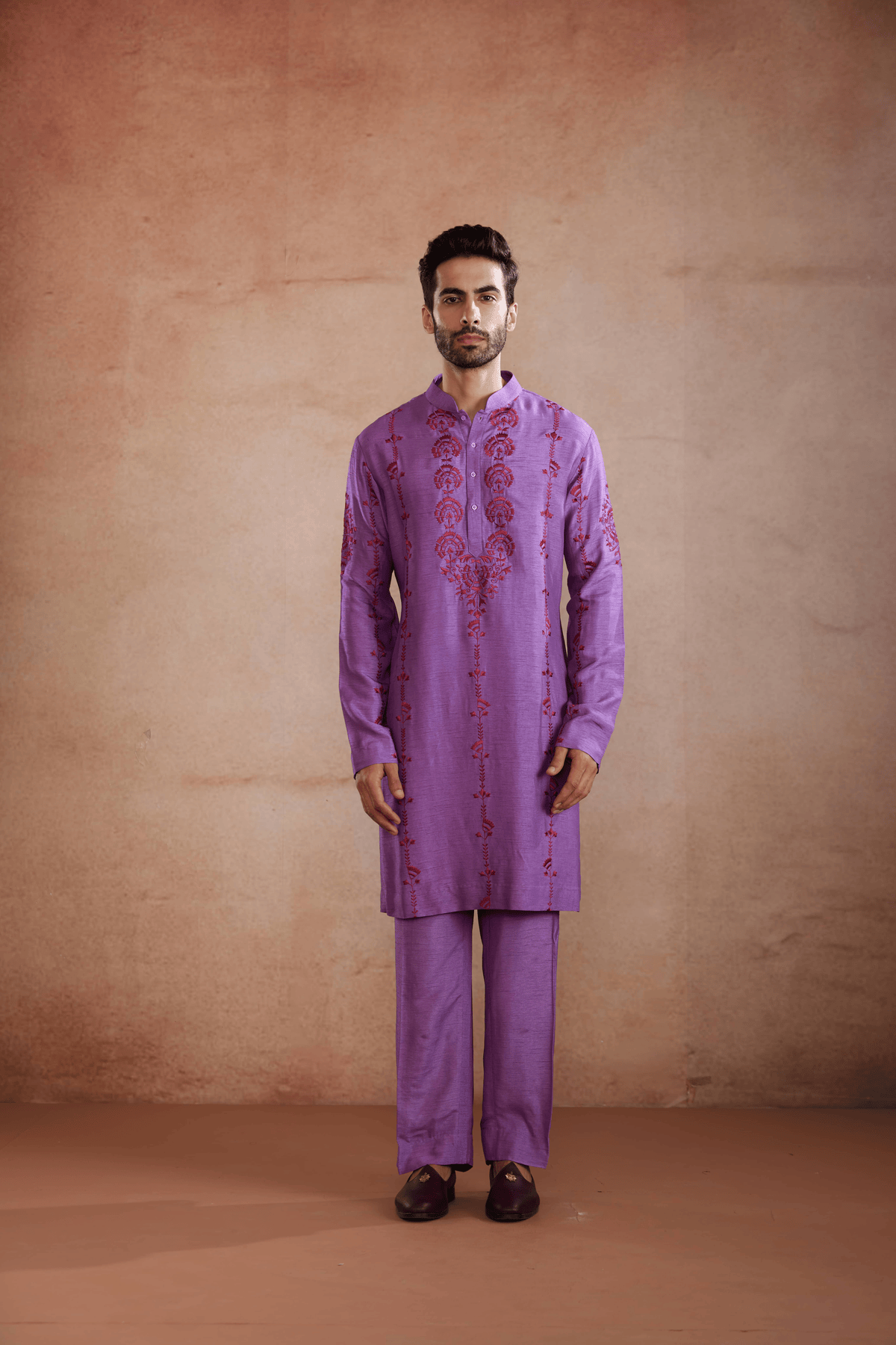 Purple Raw Silk Kurta Set with Sadri