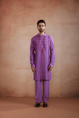 Purple Raw Silk Kurta Set with Sadri