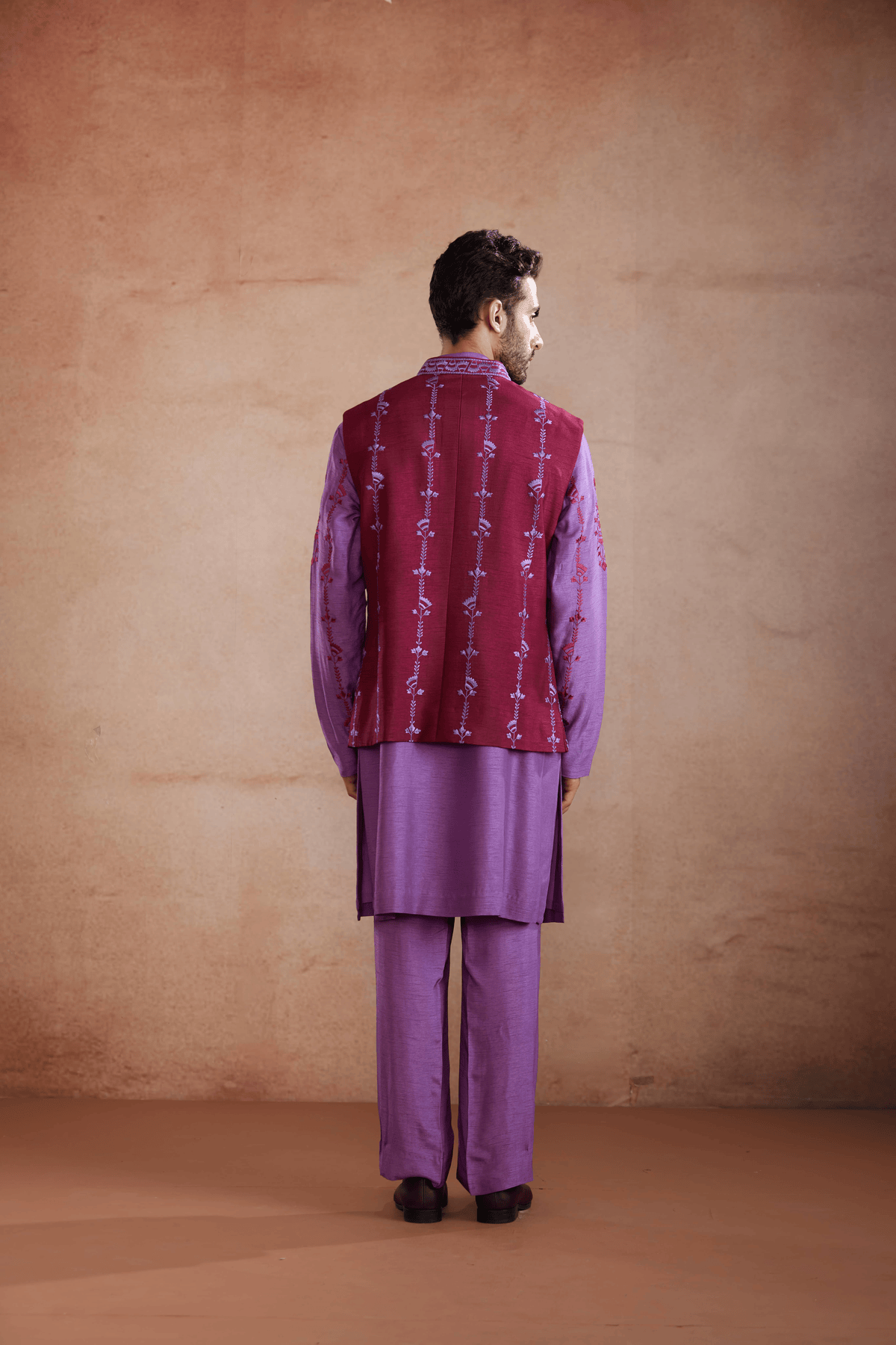 Purple Raw Silk Kurta Set with Sadri