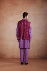 Purple Raw Silk Kurta Set with Sadri