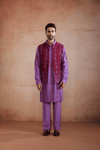 Purple Raw Silk Kurta Set with Sadri