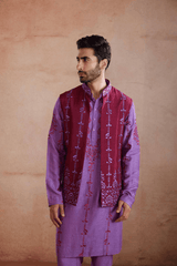 Purple Raw Silk Kurta Set with Sadri