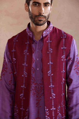 Purple Raw Silk Kurta Set with Sadri