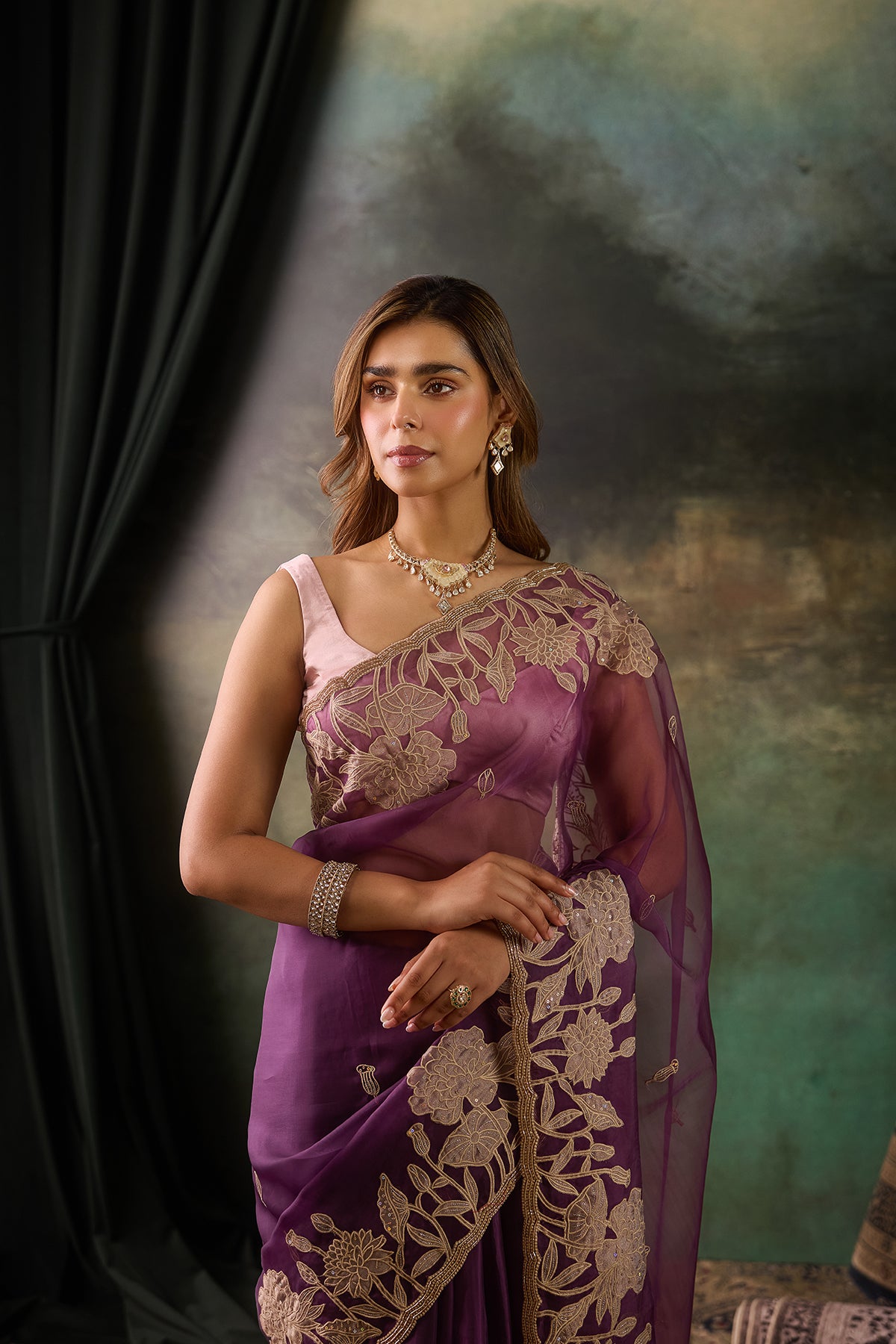 Purple Organza Saree