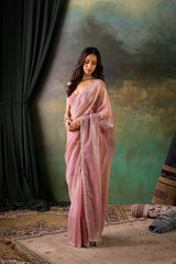 Mauve Organza Hand Work Saree