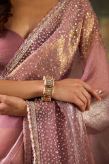 Mauve Organza Hand Work Saree