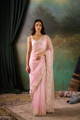 Pink Organza Hand Work Saree