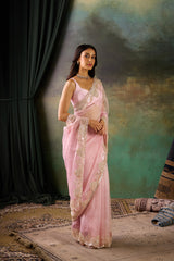Pink Organza Hand Work Saree