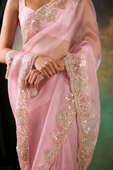 Pink Organza Hand Work Saree