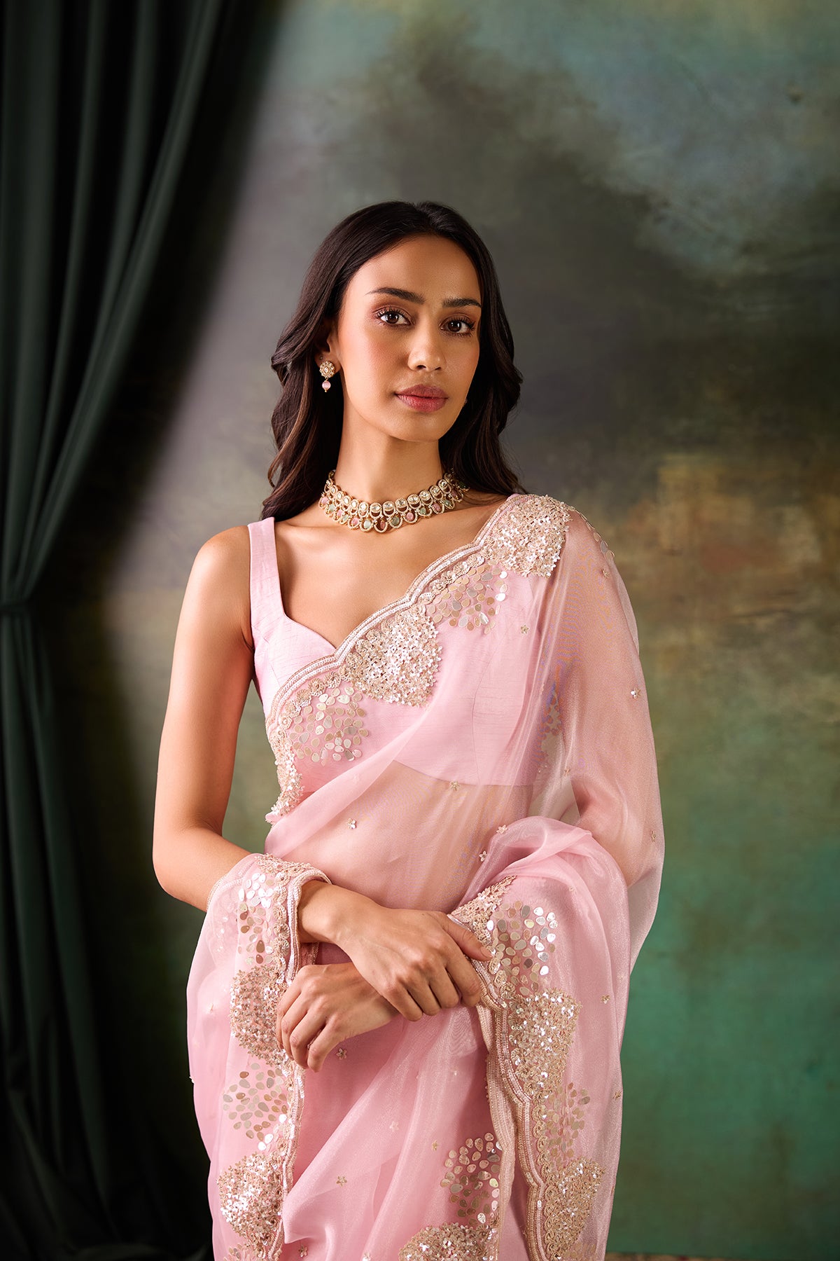 Pink Organza Hand Work Saree