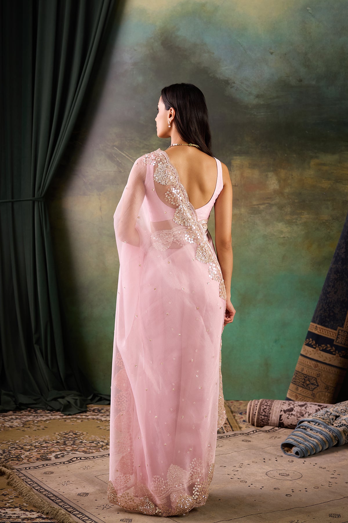 Pink Organza Hand Work Saree