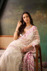 Ivory Net Hand Work Saree