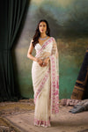 Ivory Net Hand Work Saree
