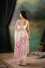 Ivory Net Hand Work Saree