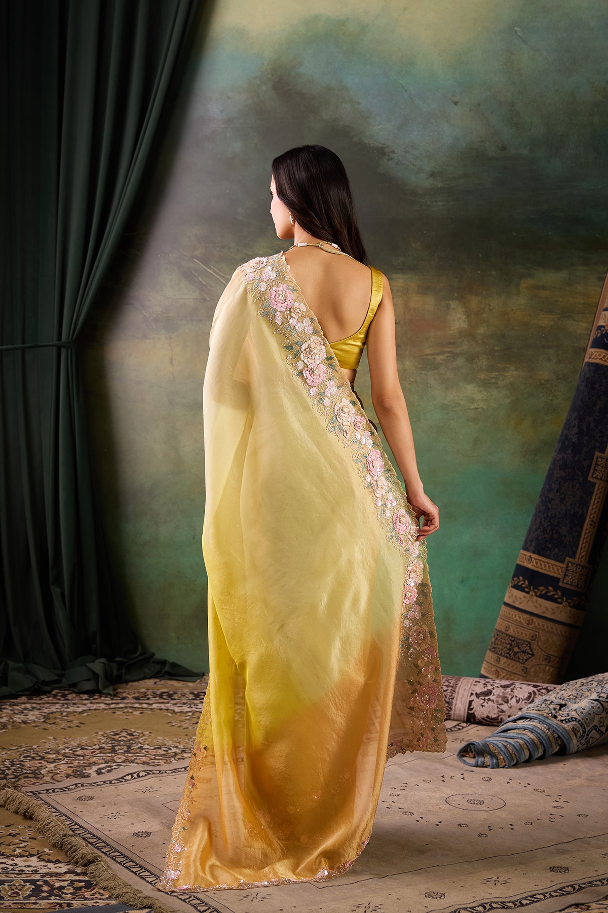 Yellow Organza Hand Work Saree