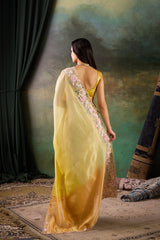 Yellow Organza Hand Work Saree