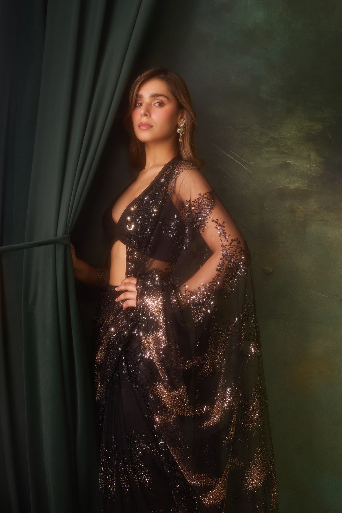 Black Net Saree